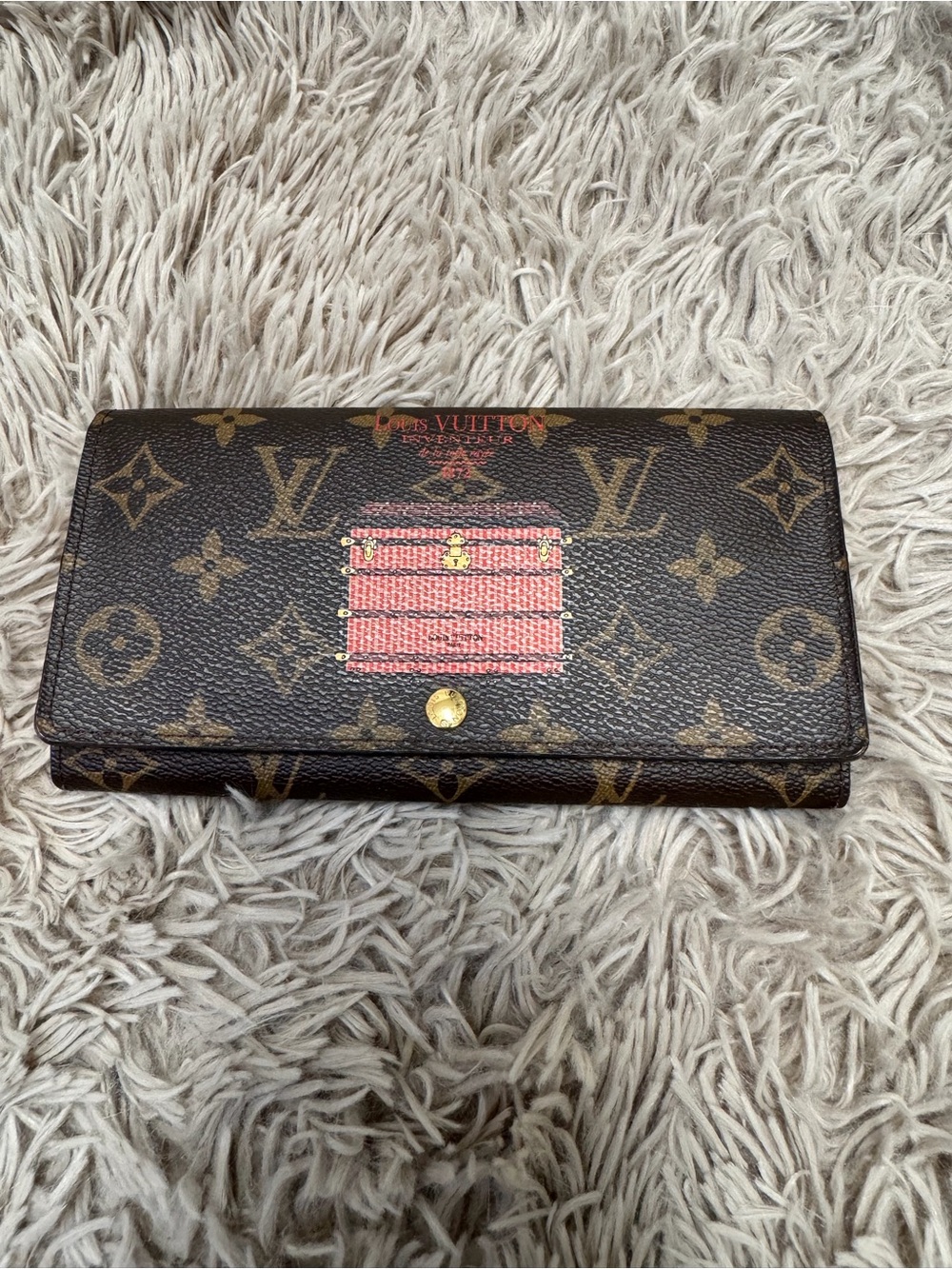 Louis Vuitton Monogram Illustre Trunks and Locks Orange Sarah Wallet